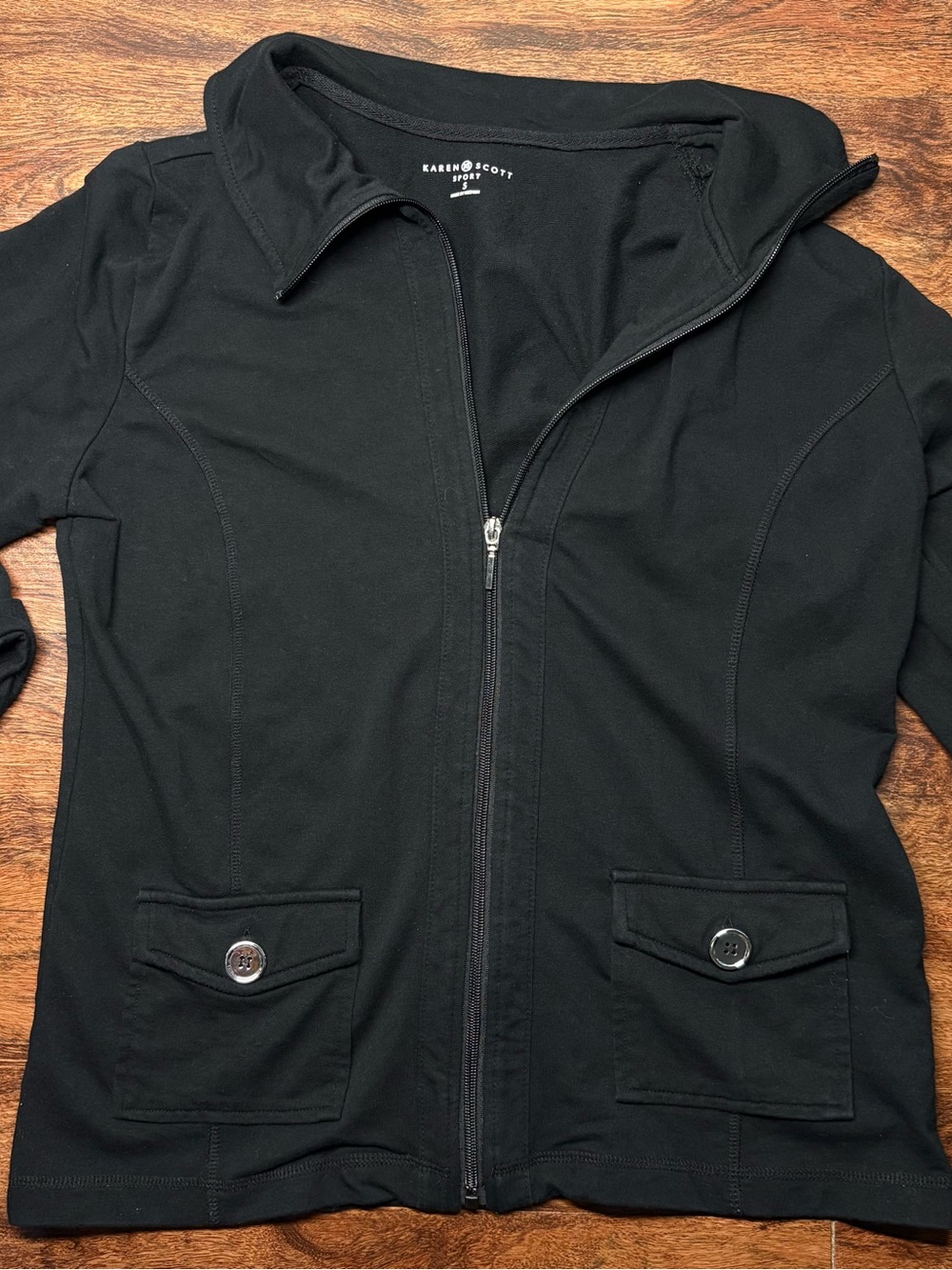 Karen Scott Black Zip-Up Utility Jacket with Pocket Flaps